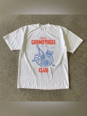 Raccoon Feral Godmothers Club White Funny Meme Graphic T-Shirt